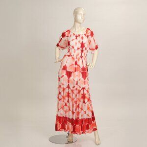 CJ LAING BELLA Silk Chiffon MAXI Red White Crinkle LARGE